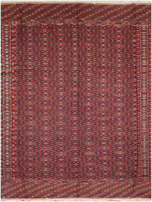 342x199 cm Antique Afghan Fine Sumak Tribal Wool Rug Handmade Maroon - Rugoutlet