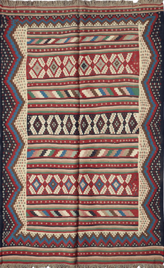 Qashqai Kilim Tribal Wool Rug 220 x 146 cm (7.22 x 4.79 ft)