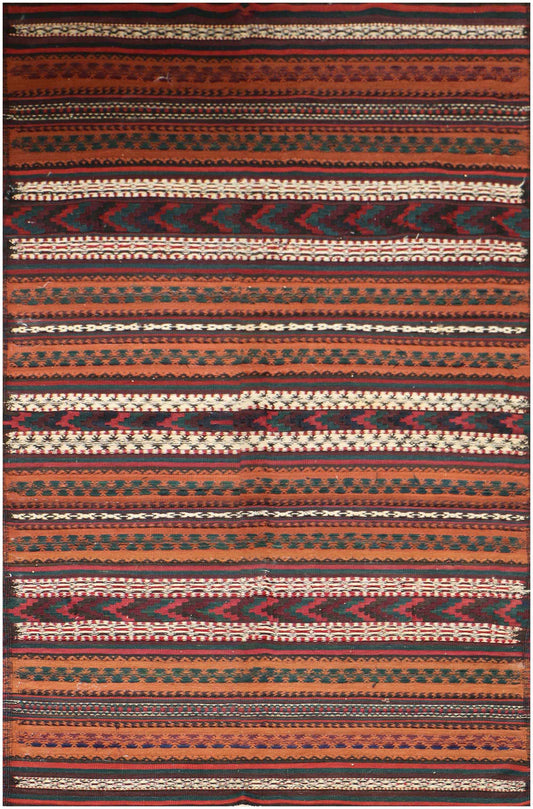 220x80 cm Antique Qashqai Jajim Tribal Wool Rug Handmade Orange - Rugoutlet