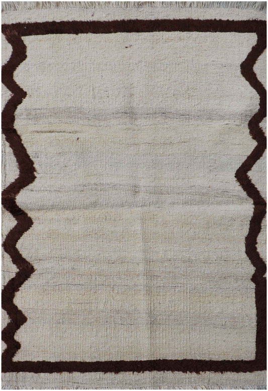 150x100cm Modern Tribal Kilim Handmade white and brown-6880 - Rugoutlet