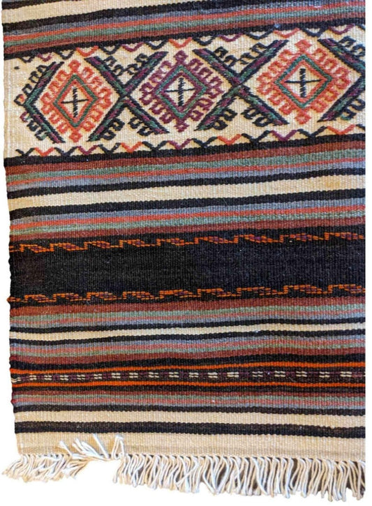69 x 52 cm Sumak Tribal Black Small Rug - Rugoutlet