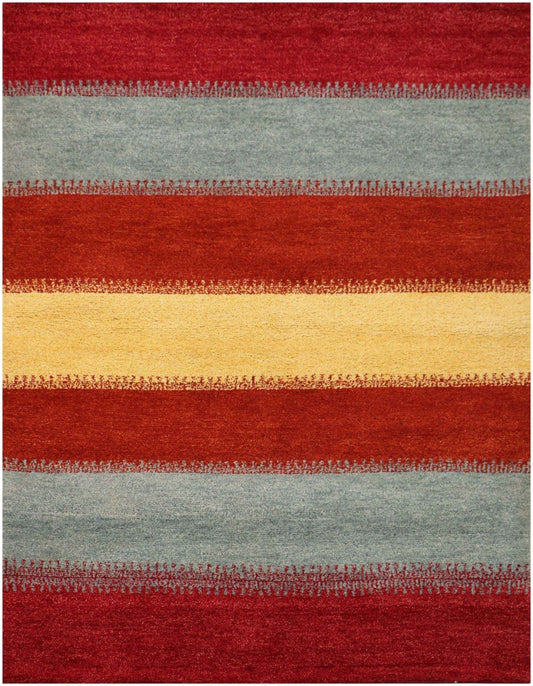 184x125 cm Gabbeh Tribal Wool Rugs Hand-Knotted Red Grey Colour - Rugoutlet