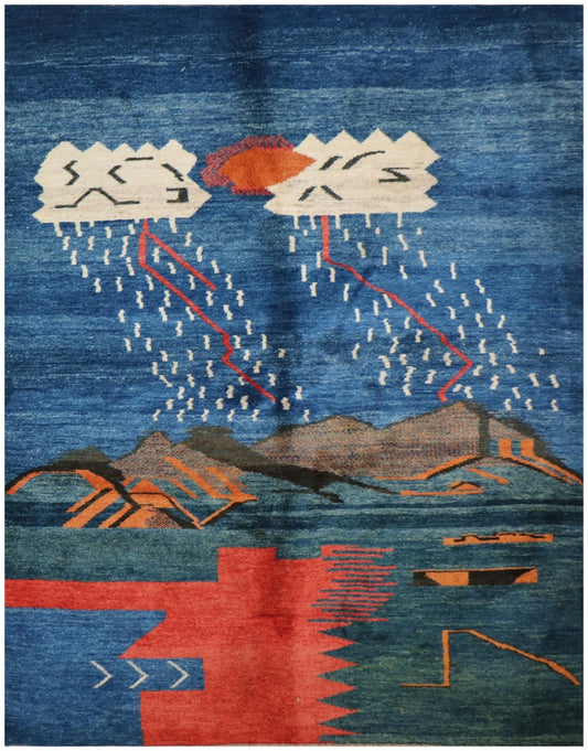 A Gabbeh Tribal Wool Blue Rug