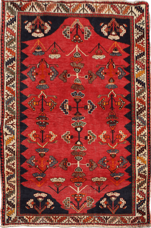 127 x 200 cm Persian Qashqai Tribal Wool Rugs Handcrafted Blue Red - Rugoutlet