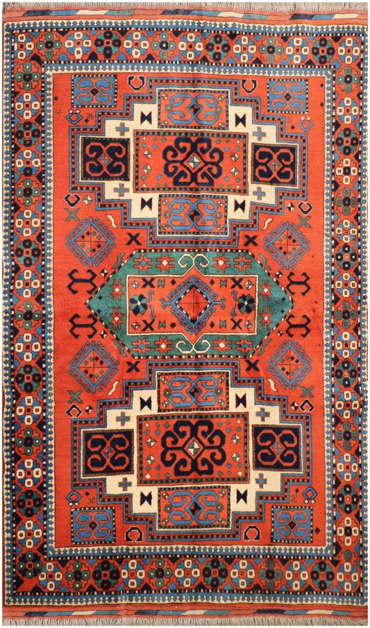 A hand-knotted Afghan tribal wool rug