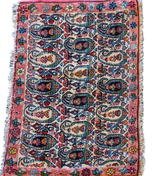72 x 53 cm Persian Qum Traditional Pink Small Rug - Rugoutlet