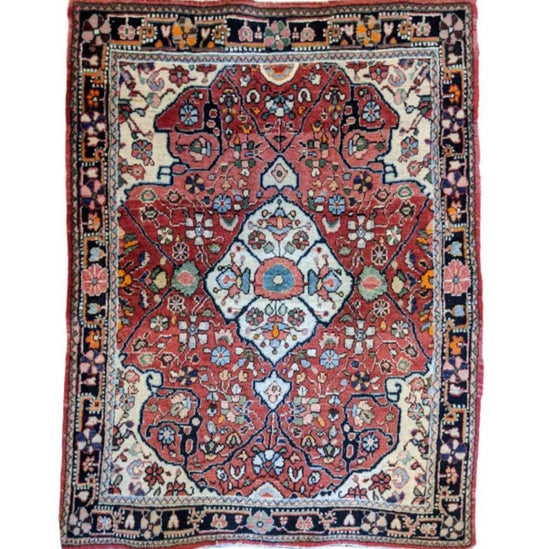85 x 63 cm Old Persian Saruq Traditional Red Small Rug - Rugoutlet
