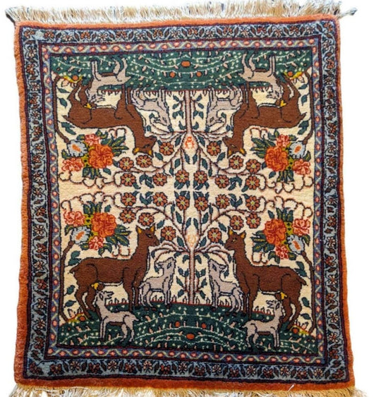 86 x 68 cm Persian Qum Traditional Yellow Small Rug - Rugoutlet