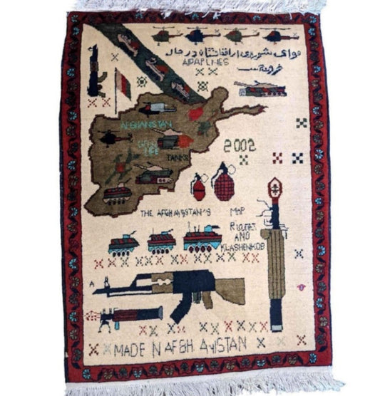89 x 62 cm Afghan War Design Tribal Grey Small Rug - Rugoutlet