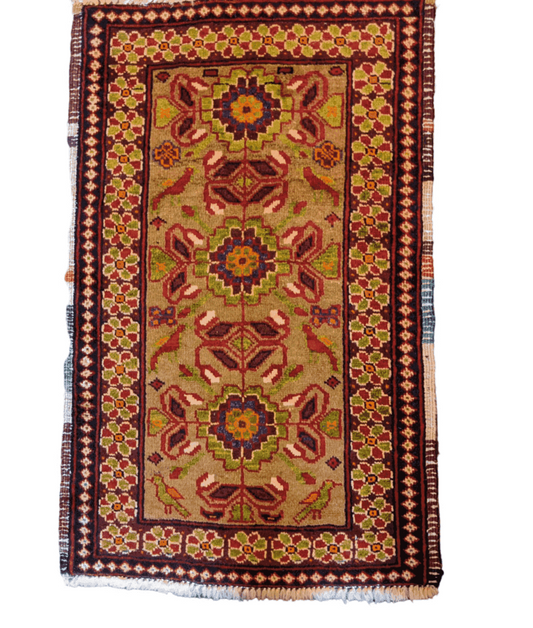 90 x 50 cm Persian Baluch Geometric Yellow Small Rug - Rugoutlet
