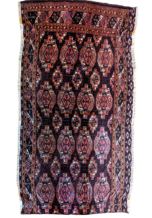 90 x 60 cm Old Turkaman Tribal Red Small Rug - Rugoutlet