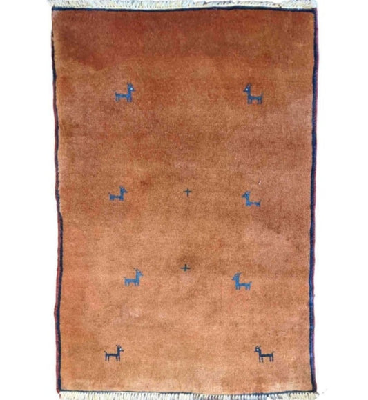 90 x 60 cm Persian Gabbeh Tribal Brown Rug - Rugoutlet