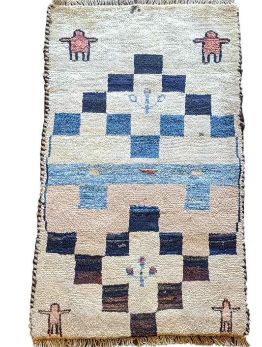 90 x 60 cm Persian Gabbeh Tribal White Rug - Rugoutlet