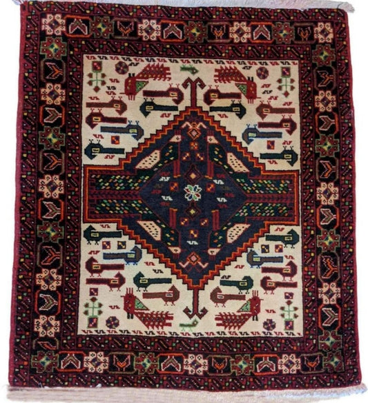 90 x 80 cm Persian Baluch Traditional Red Small Rug - Rugoutlet