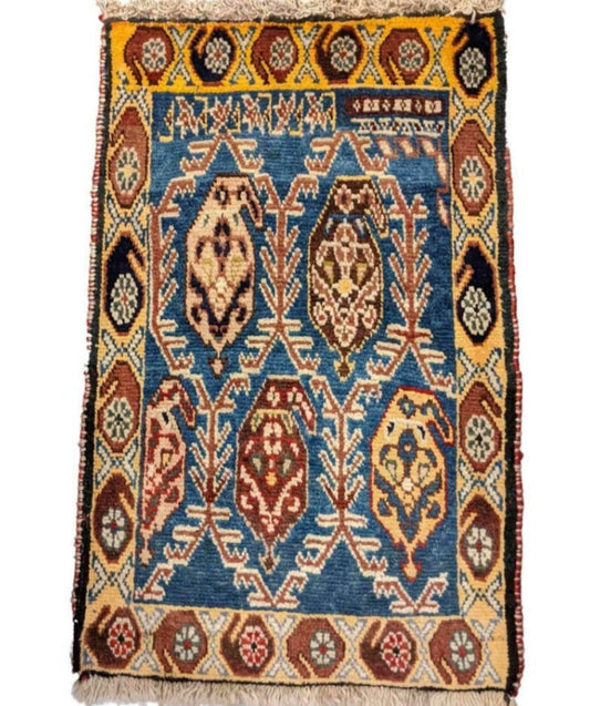93 x 61 cm Shiraz Yalameh Tribal Blue Small Rug - Rugoutlet