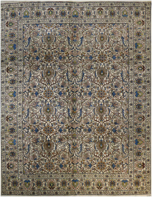 340x240 cm Antique Tabriz Wool Rug Handmade Blue Beige - Rugoutlet