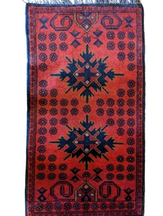 96 x 54 cm Afghan Khan Tribal Red Small Rug - Rugoutlet