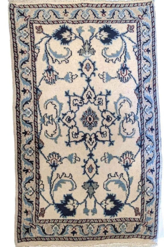 97 x 60 cm Persian Nain Traditional Grey Small Rug - Rugoutlet