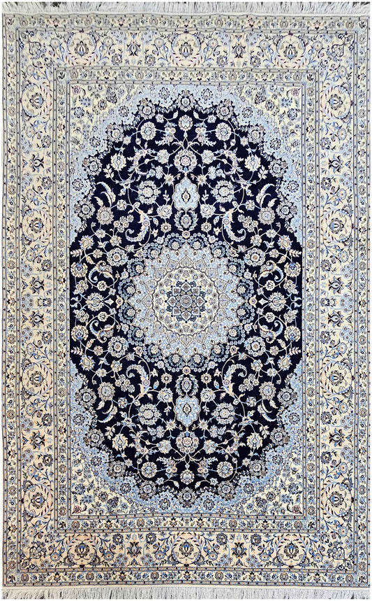 209x310cm Persian Nain Silk and Wool Rugs Hand Knotted Grey - Rugoutlet