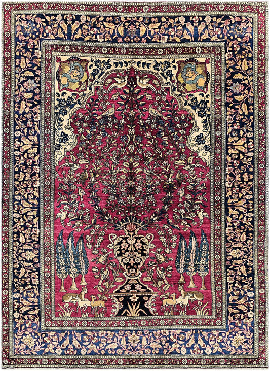 216x144cm Old Fine Isfahan Silk and Wool Handmade Pink and beige rug - Rugoutlet