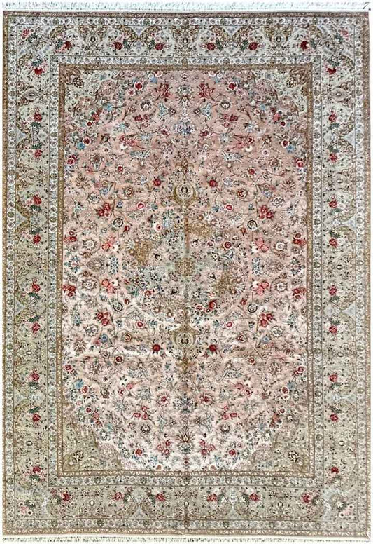 350x250 cm Isfahan silk and wool handmade Peach rug - Rugoutlet