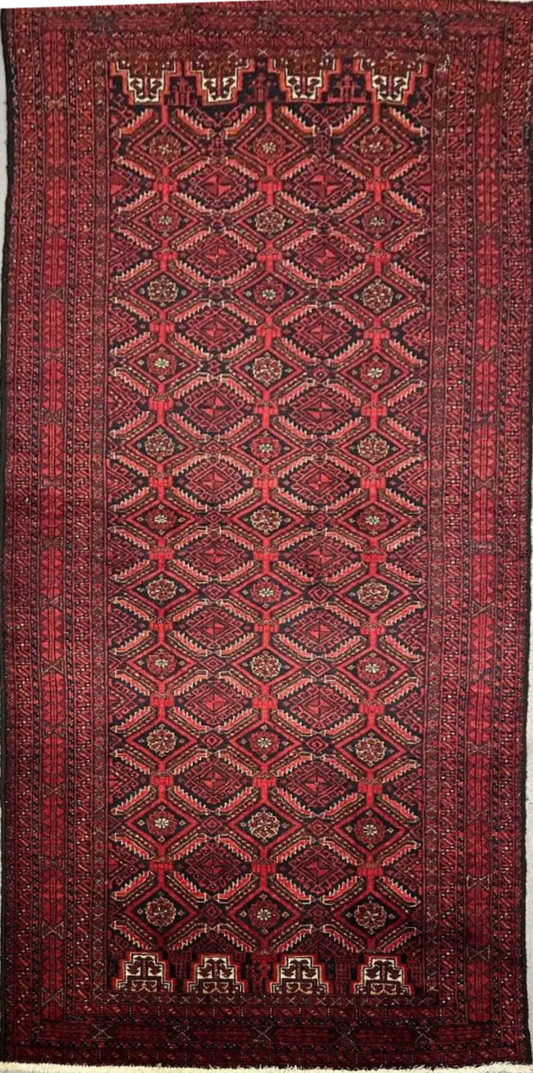 89 x 175 cm Fine Persian Old Baluch Rug Hand-Knotted Red Colour - Rugoutlet