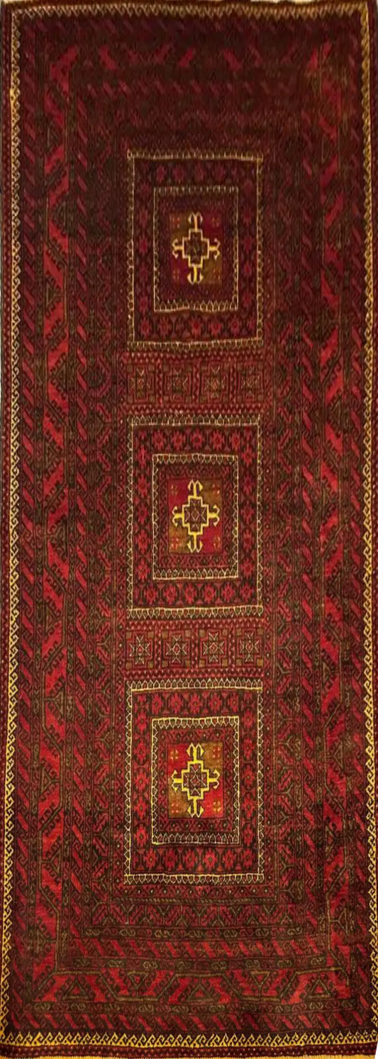220 x 120 cm Fine Persian Old Baluch Rug Hand-Knotted Red & Yellow Colour - Rugoutlet