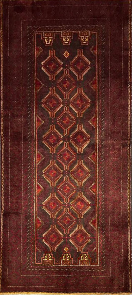 205 x 107 cm Fine Persian Old Baluch Rug Hand-Knotted Red & Beige Colour - Rugoutlet