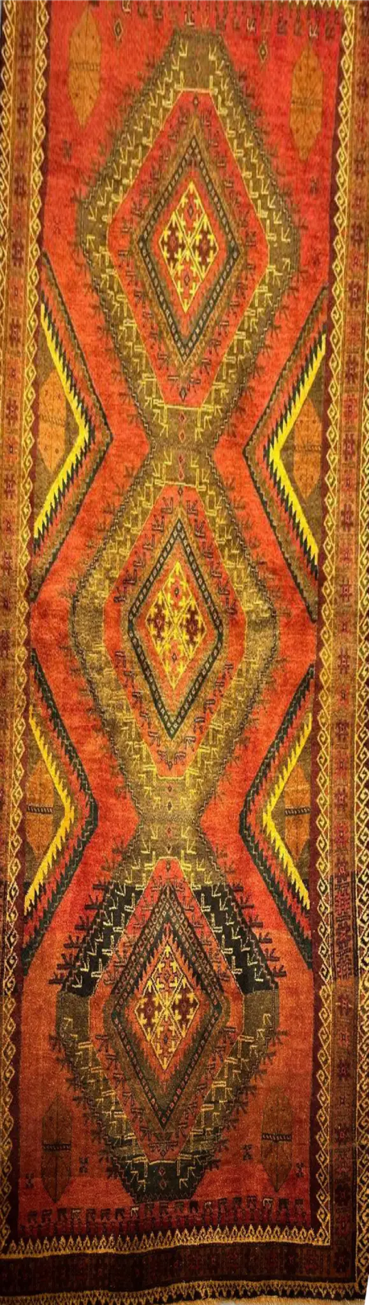 235 x 115 cm Fine Persian Old Baluch Rug Hand-Knotted Orange & Yellow Colour - Rugoutlet