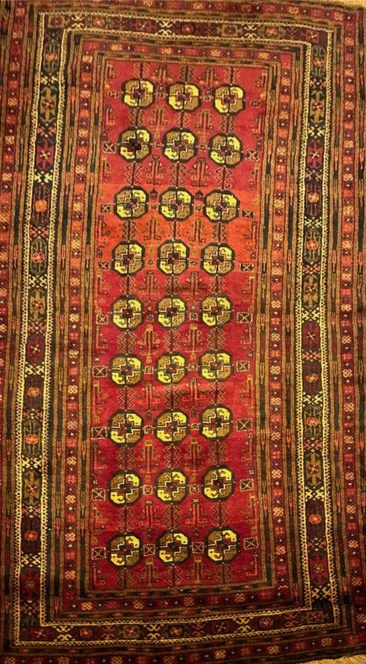 240 x 126 cm Fine Persian Old Baluch Rug Hand-Knotted Red & Yellow Colour - Rugoutlet