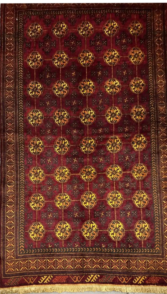 200 x 112 cm Fine Persian Old Baluch Rug Hand-Knotted Red & Yellow Colour - Rugoutlet