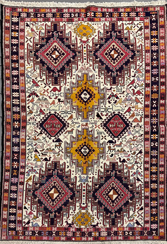 Fine Silk Qashqai Sumak Rug 190 x 115 cm (6.23 x 3.77 ft)