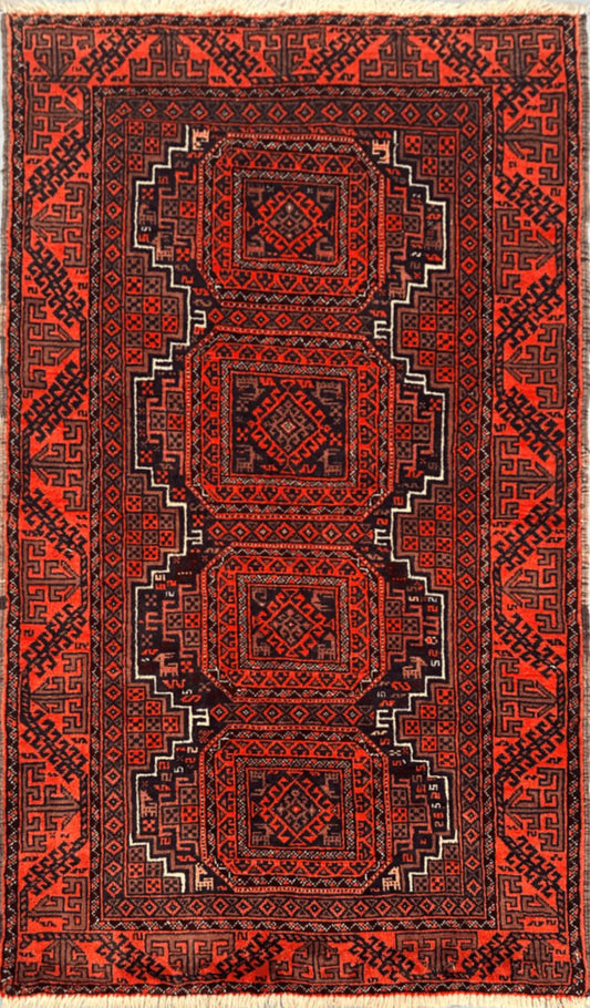 152 x 86 cm Persian Baluch Tribal Orange Blue Rug