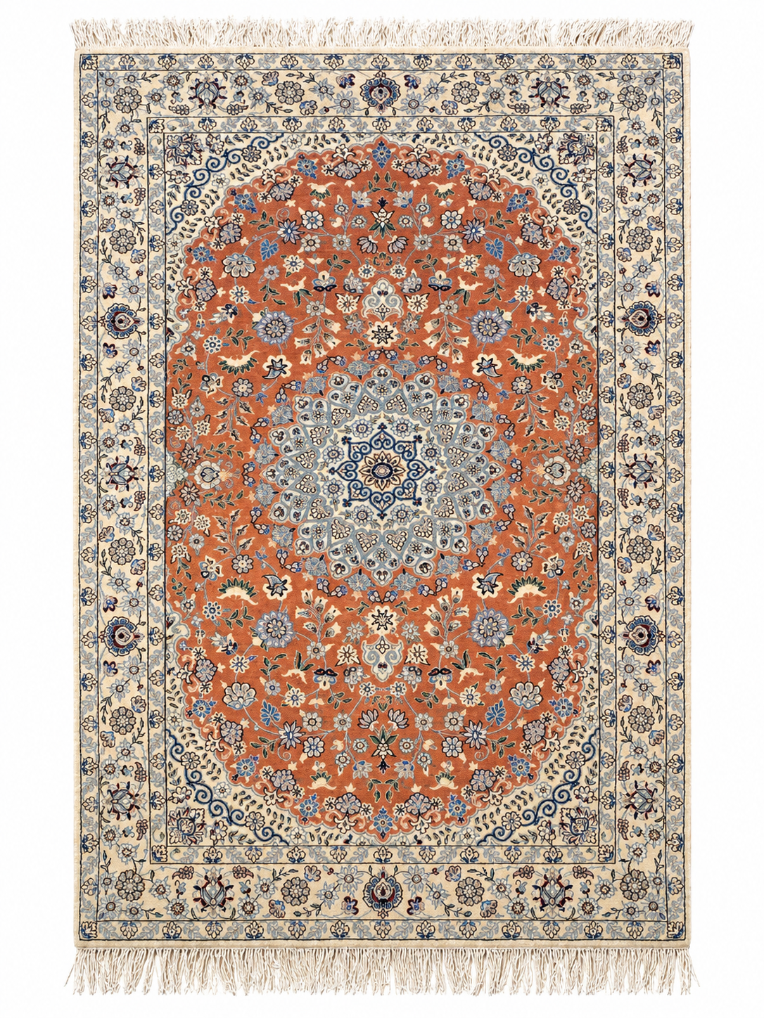 Handmade Persian Nain Wool & Silk Rug 223x128 cm – Orange & Beige Rug
