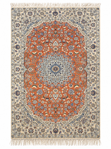 Handmade Persian Nain Wool & Silk Rug 223x128 cm – Orange & Beige Rug