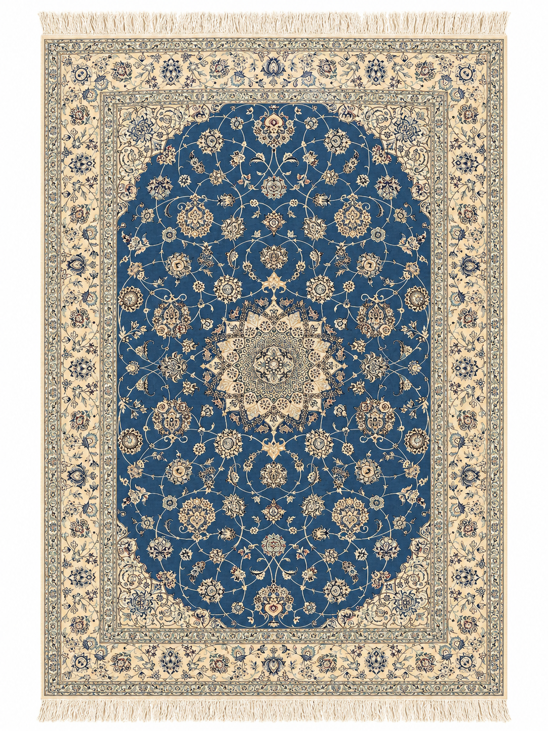 Handmade Nain Wool & Silk Rug 242x167 cm – Beige & Blue Rug