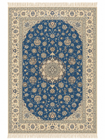 Handmade Nain Wool & Silk Rug 242x167 cm – Beige & Blue Rug