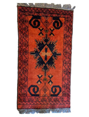 100 x 50 cm Afghan natural dye Tribal Orange Small Rug - Rugmaster