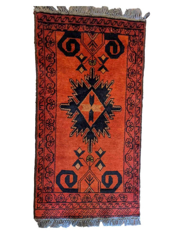100 x 50 cm Afghan natural dye Tribal Orange Small Rug - Rugoutlet