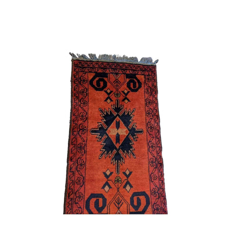 100 x 50 cm Afghan natural dye Tribal Orange Small Rug - Rugoutlet