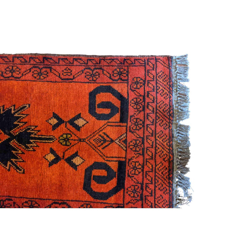 100 x 50 cm Afghan natural dye Tribal Orange Small Rug - Rugoutlet