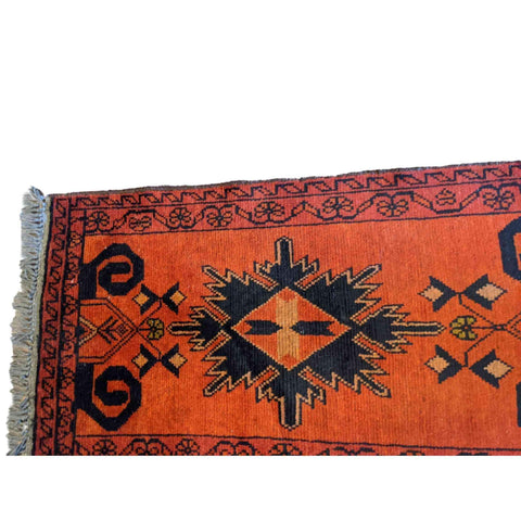 100 x 50 cm Afghan natural dye Tribal Orange Small Rug - Rugoutlet