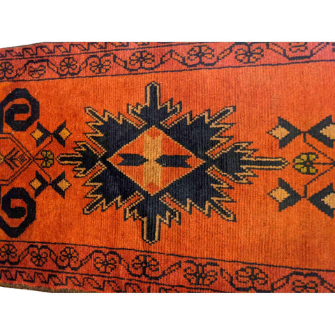 100 x 50 cm Afghan natural dye Tribal Orange Small Rug - Rugoutlet