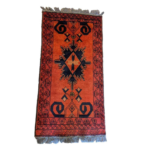 100 x 50 cm Afghan natural dye Tribal Orange Small Rug - Rugoutlet