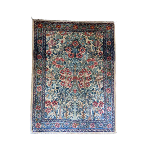 100 x 60 cm Old Kerman Traditional Blue Small Rug - Rugmaster