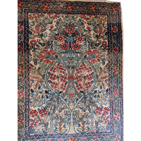 100 x 60 cm Old Kerman Traditional Blue Small Rug - Rugmaster
