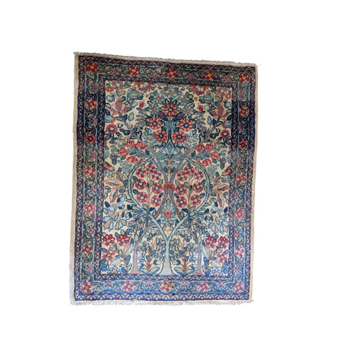 100 x 60 cm Old Kerman Traditional Blue Small Rug - Rugoutlet