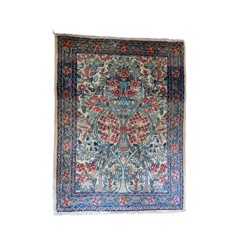 100 x 60 cm Old Kerman Traditional Blue Small Rug - Rugmaster