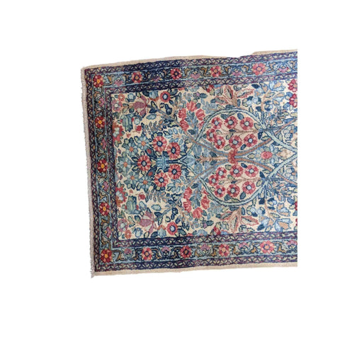 100 x 60 cm Old Kerman Traditional Blue Small Rug - Rugmaster