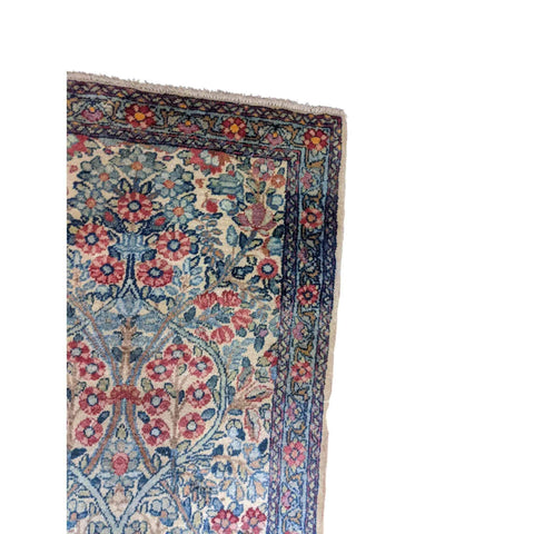 100 x 60 cm Old Kerman Traditional Blue Small Rug - Rugoutlet